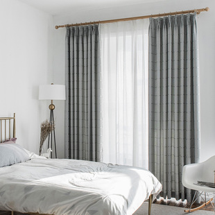 北欧棉麻风条纹轻奢窗帘成品简约现代客厅卧室遮光布料飘窗落地窗
