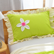 韩版公主枕套一对装小清新果绿，荷花全棉纯棉，48x74单人枕头套