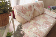 粉色田园拼布格子 韩式甜美布艺纯棉沙发垫防尘垫 沙发巾 飘窗垫