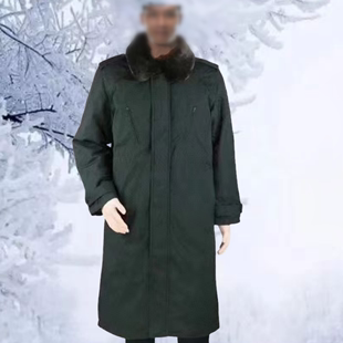 冬季绿色中长款纯色寒区带毛领棉大衣纯色拉链棉衣