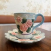 欧式玫瑰花田园风茶杯蕾丝咖啡杯碟创意泰迪熊手工陶瓷下午茶茶具