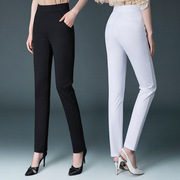 名牌高端品质女裤23夏季中年，女长裤高腰直筒，休闲白色妈妈裤子