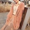 粉红色毛衣开衫女2022冬季水貂，绒加厚长毛气质中长款针织外套