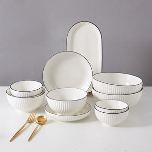 日式山田陶瓷碗大碗餐具，碗碟套装家用饭碗面碗，瓷碗吃饭汤盆学生碗