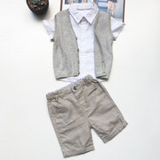 英国原单男婴小童宝宝夏季纯棉，短袖衬衫马甲短裤礼服三件套12m18m