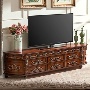 欧式电视柜实木美式地柜手绘茶几，雕花组合小户型家具，1.61.82米