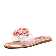 花朵粉色玫瑰透明凉拖鞋子女夏外穿露趾平跟底跟田园风MD02110001