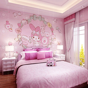 卡通儿童房美乐蒂墙纸粉色女孩房卧室壁纸温馨公主房床头背景墙布