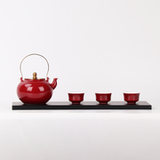 新中式样板房客厅茶几茶具茶室摆台红色陶瓷茶壶茶杯套装组合摆件