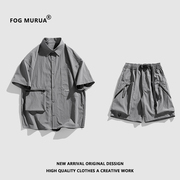 FOG MURUA日系工装衬衫套装男女款夏季潮牌宽松短袖短裤两件套男