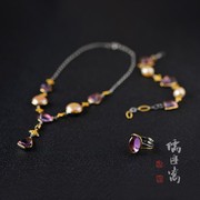儒匪窝 意大利工艺巴洛克 紫水晶搭配异形珍珠套装项链/戒指/手链