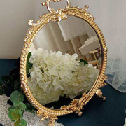 化妆镜欧式梳妆台镜镜子小圆镜单面复古大号桌面法式台式高品
