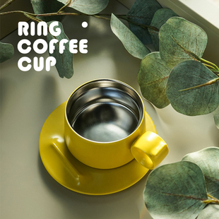 飞形物ringcup指环，咖啡杯子芥末黄色，设计原创礼物景德镇陶瓷