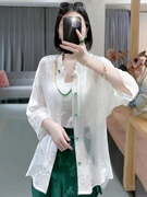新中式衬衫唐装中国风女装春装设计感盘扣圆领宽松中长款白色衬衣