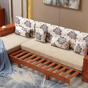 实木沙发组合中式客厅橡胶木家具中小户型储物两用贵妃转角沙发床