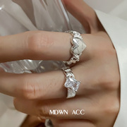韩版s925银甜美爱心字母，戒指女复古时尚，重工链条开口指环食指戒潮