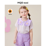 mqdmini女童短袖衬衫儿童，翻领格子衬衣，童装宝宝甜美夏装上衣衣服