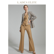 LadyS Elite/慕裁黄灰格纹异色西装三件套女2023时尚气质通勤套装