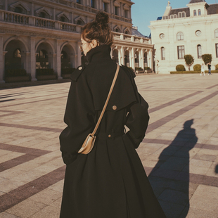 黑色风衣女2024春秋季中长款英伦风高端法式气质韩版大衣外套