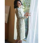 G22D-023照相思北京瓷片高端复古文艺设计师原创提花中式旗袍