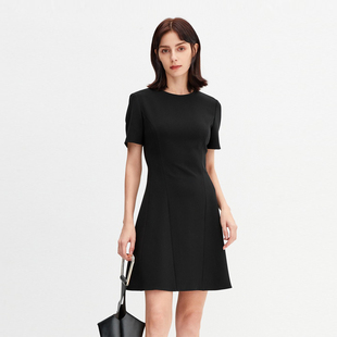 朗姿2024年夏季复古黑色醋酸短裙女法式高级感气质显瘦连衣裙
