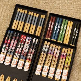 环保楠竹 筷子家用5-10双装天然卡通日式一家人5色分筷防滑竹筷子