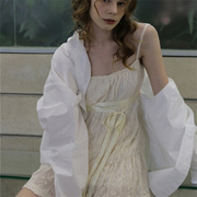 klalien甜美少女系带白色吊带，连衣裙女无袖，蕾丝花苞裙显瘦短裙子