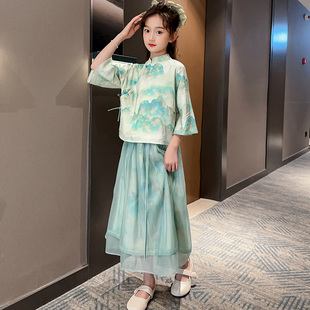 女童汉服连衣裙夏季2024儿童中国风旗袍裙超仙公主裙薄两件套