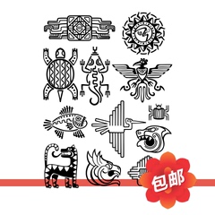 阿兹特克印第安人玛雅古文明文化符号图标墙贴画镂空装饰墙贴纸