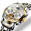 镂空瑞士全自动机械钢带男手表时尚陀飞轮精钢夜光国产腕表