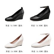 坡跟夏季真皮凉鞋女增高厚底拖鞋圆头坡跟浅口单鞋MXE