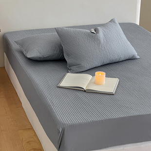 日式简约纯色加密夹棉床笠纯棉加厚防滑床单，全棉床罩1.8米三件套