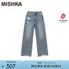mishka春秋美式复古磨破宽松直筒，设计感时髦中腰牛仔裤长裤女
