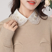 韩版时尚手工镶钻珍珠领衬衫假领子女百搭复古双层花边毛衣装饰领