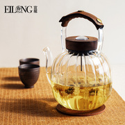 宜龙温度显示加厚耐热玻璃烧水壶 菊瓣造型 泡茶围炉煮养生茶茶具