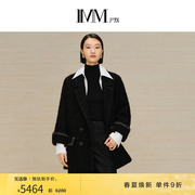 IMM尹默女装冬季质感黑双排扣外套圈圈毛香风中长款外套