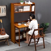 折叠书桌一体电脑桌子办公桌学生，家用小型台式工作台，写字卧室实木