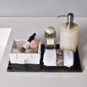 定制白玉洗手液瓶卫浴套组样板房浴室台面组合大理石按压瓶晶石扩