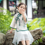 汉服套装24年春季中袖两件套雪纺洋气儿童，水墨中国风民族女童仙女