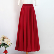 大摆雪纺半身裙子720度高腰，显瘦红色垂坠飘逸新疆舞蹈，裙及踝长裙
