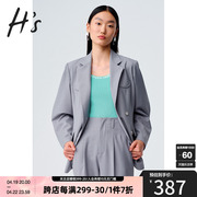 HS奥莱2023秋季女装商场同款灰色条纹简约宽松中长款西装外套