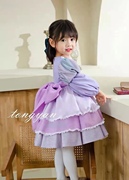 童岩高定洛丽塔公主裙紫色重工，宝宝周岁拍照蝴蝶结蕾丝蛋糕礼服