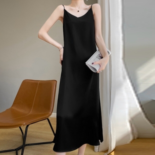 法式优雅名媛吊带连衣裙女夏季2024收腰显瘦高级感黑色长裙子