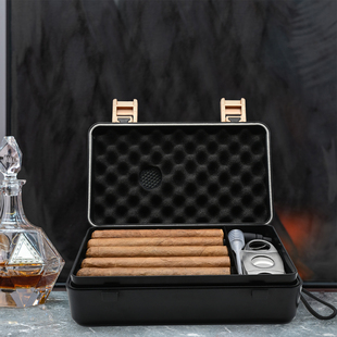雪茄盒便携式旅行双层雪茄保湿盒随身雪茄套装工具防潮防水密封盒