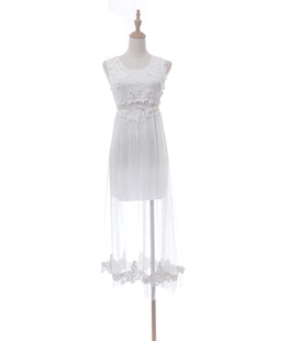 法式蕾丝网布连衣裙女夏季断层设计感重工刺绣花镂空仙女裙子