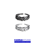 kansai双层锆石黑白男女情侣，戒指小众个性，欧美复古开口设计食指环