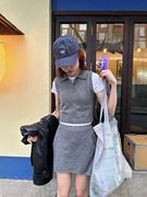 欧洲站~夏miu法式灰色无袖背心针织A字短裙两件套装女复古高级感