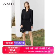 Amii2024夏季衬衫连衣裙女高级感V领长袖雪纺裙高级感直筒裙