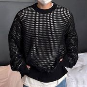 2023春秋套头针织衫男士长袖，网眼镂空毛衣，打底衫menknitwear