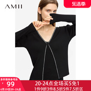 Amii毛衣针织开衫女士2024春季显瘦修身v领上衣薄款短款蓝色